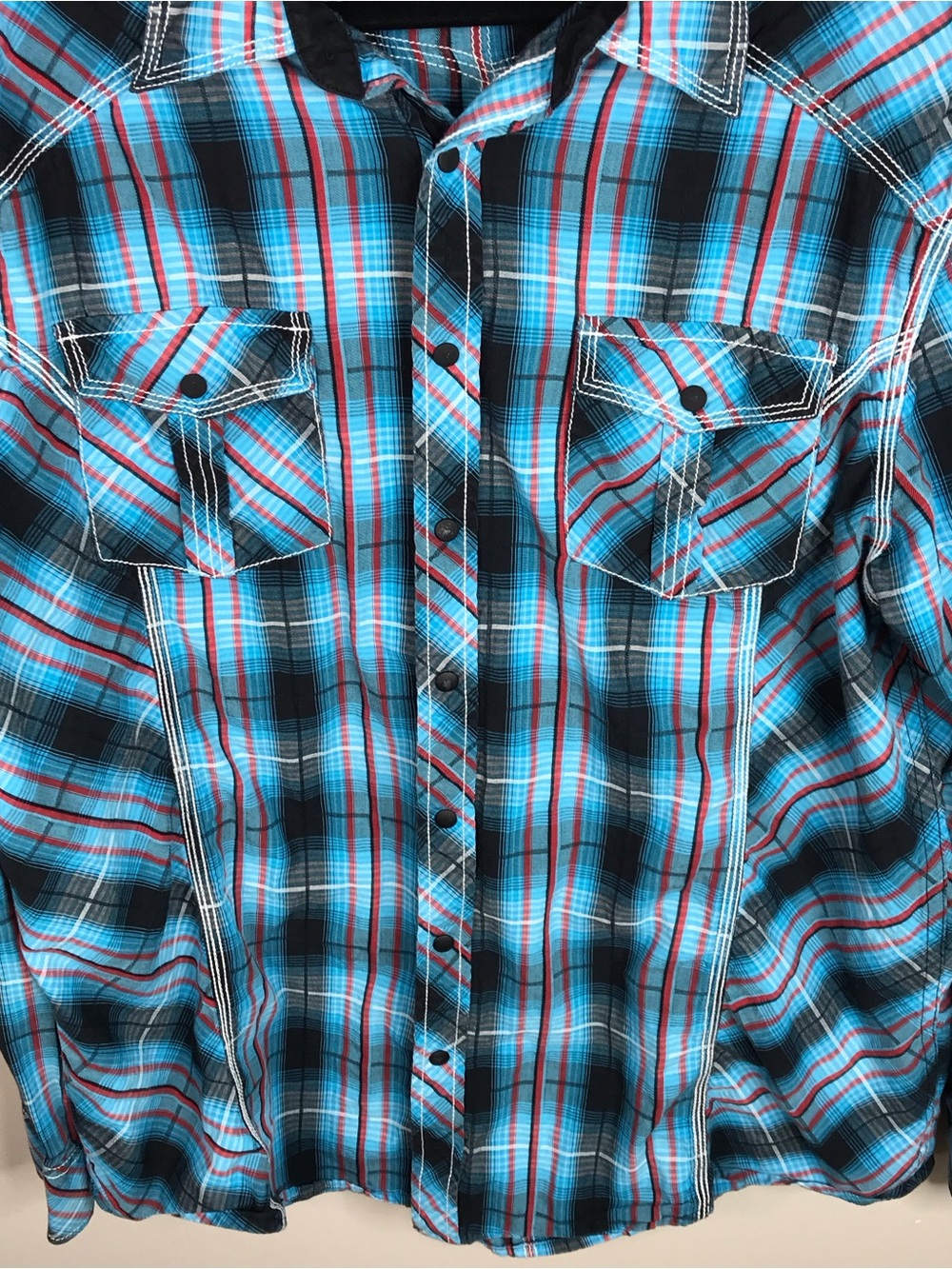 Rock & Roll Cowboy Blue Plaid Button-Down Shirt Men’s SZ XL - Picture 4 of 7